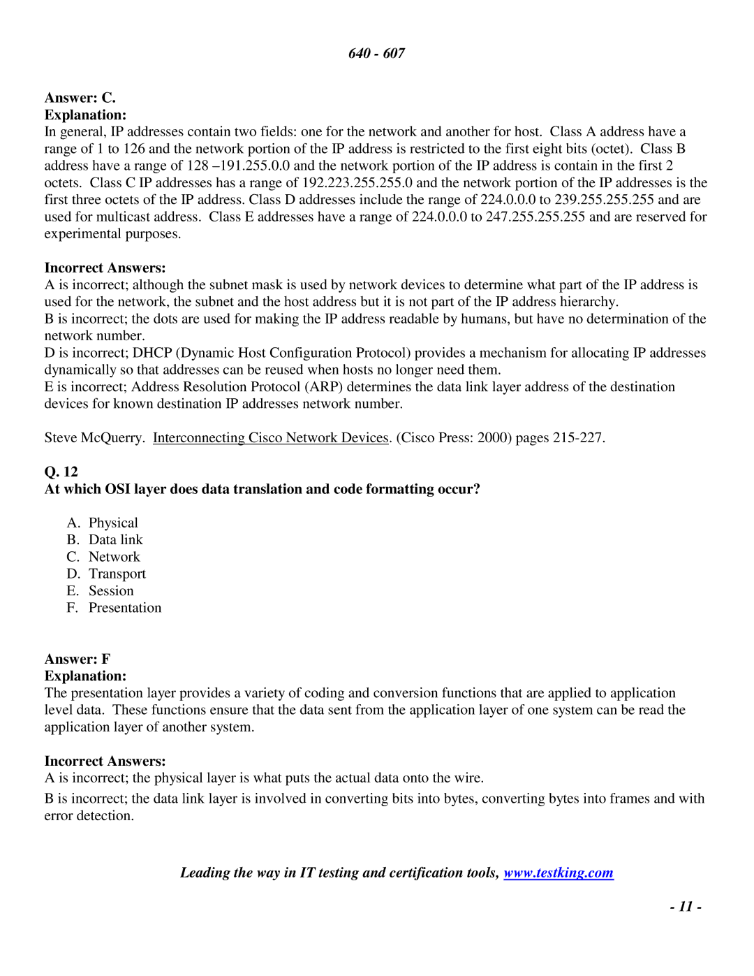 Cisco Systems 2 manual Answer C Explanation, Answer F Explanation 