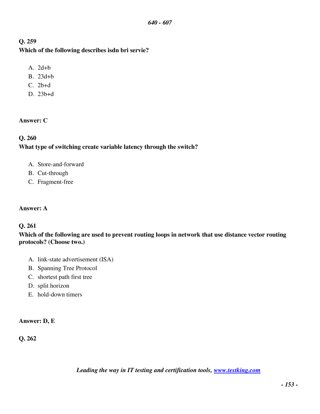 Cisco Systems 2 manual Which of the following describes isdn bri servie?, Answer D, E 