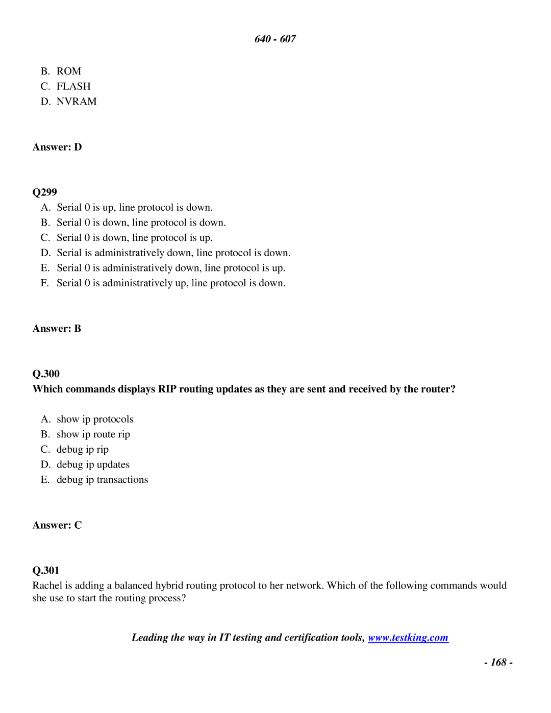 Cisco Systems manual Answer D Q299, Answer C 301 