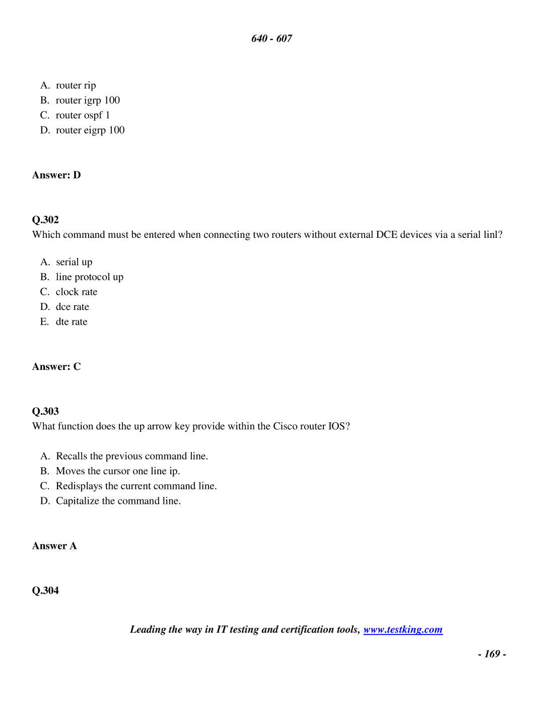 Cisco Systems manual Answer D 302, Answer C 303, Answer a 304 