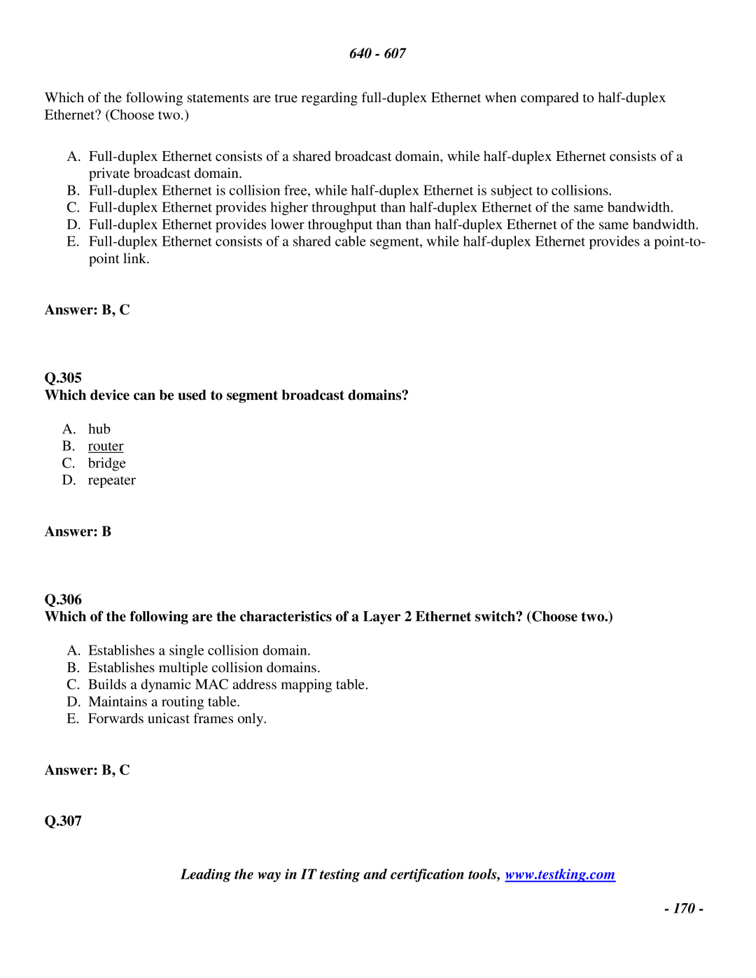 Cisco Systems 2 manual Answer B, C 307 