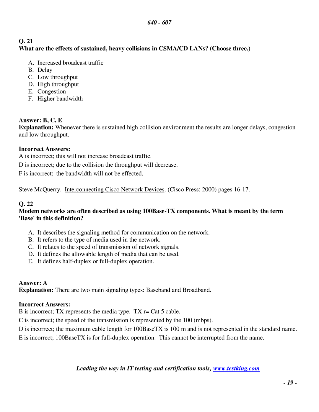 Cisco Systems 2 manual Answer B, C, E, Answer a 