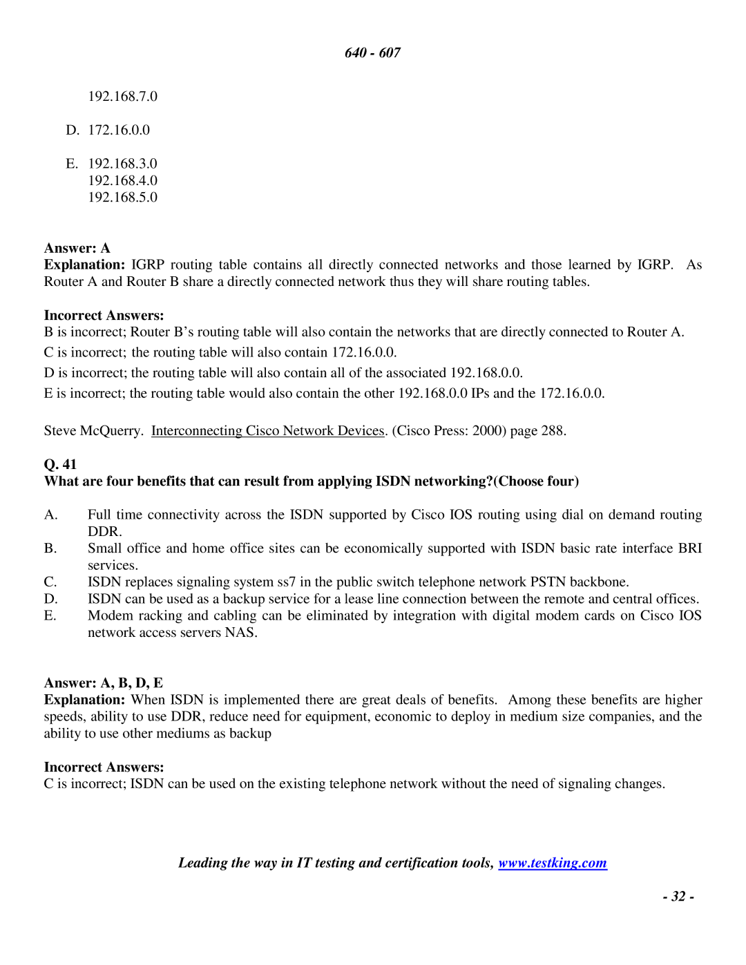 Cisco Systems 2 manual Answer a, Answer A, B, D, E 