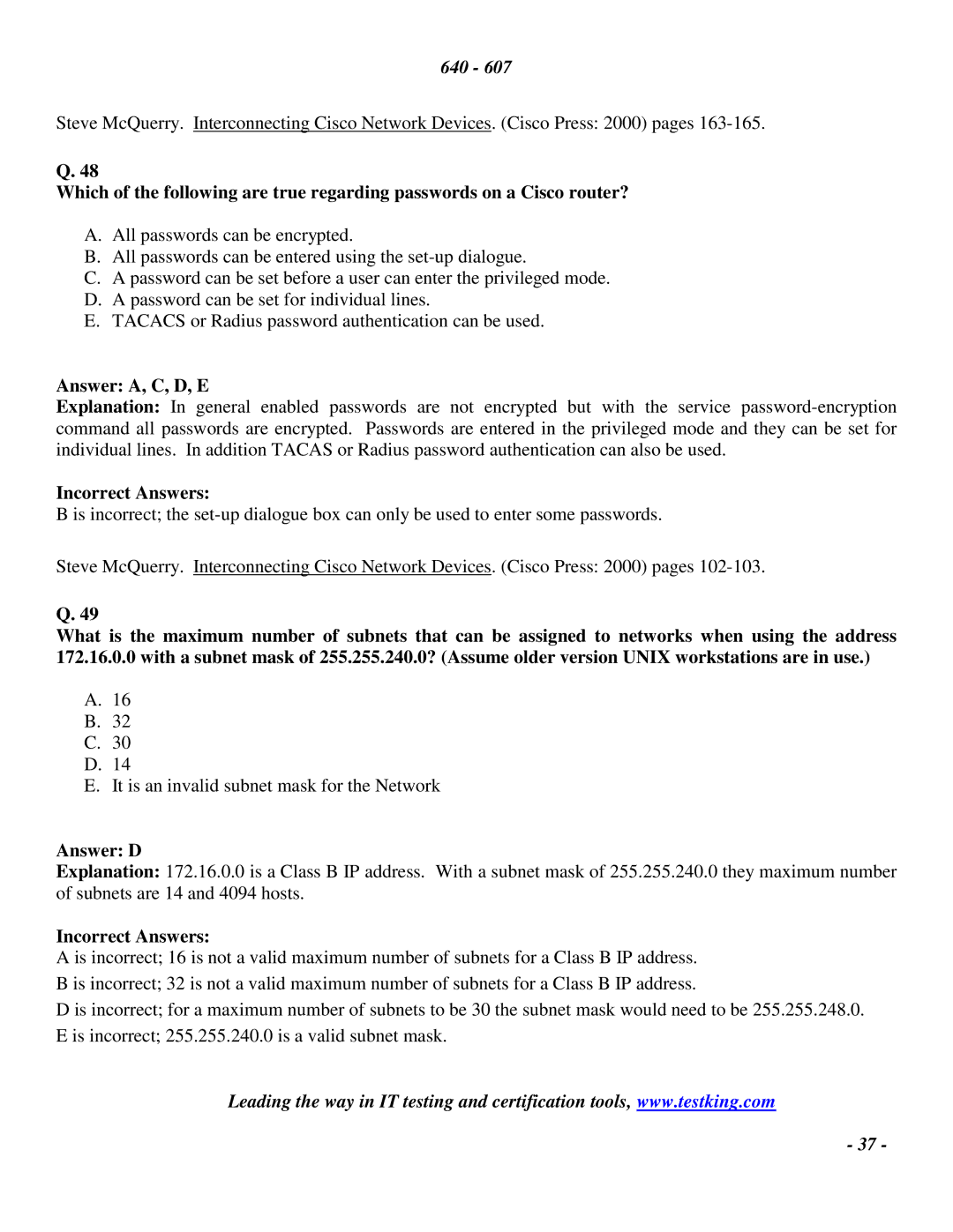 Cisco Systems 2 manual Answer A, C, D, E 