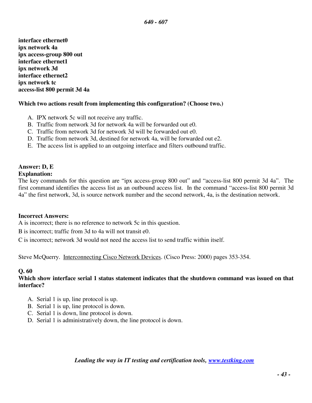 Cisco Systems 2 manual Answer D, E Explanation 