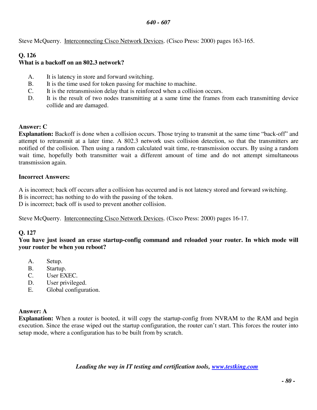 Cisco Systems manual What is a backoff on an 802.3 network?, Answer C 