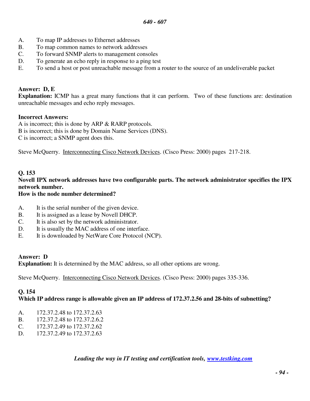 Cisco Systems 2 manual Answer D, E 