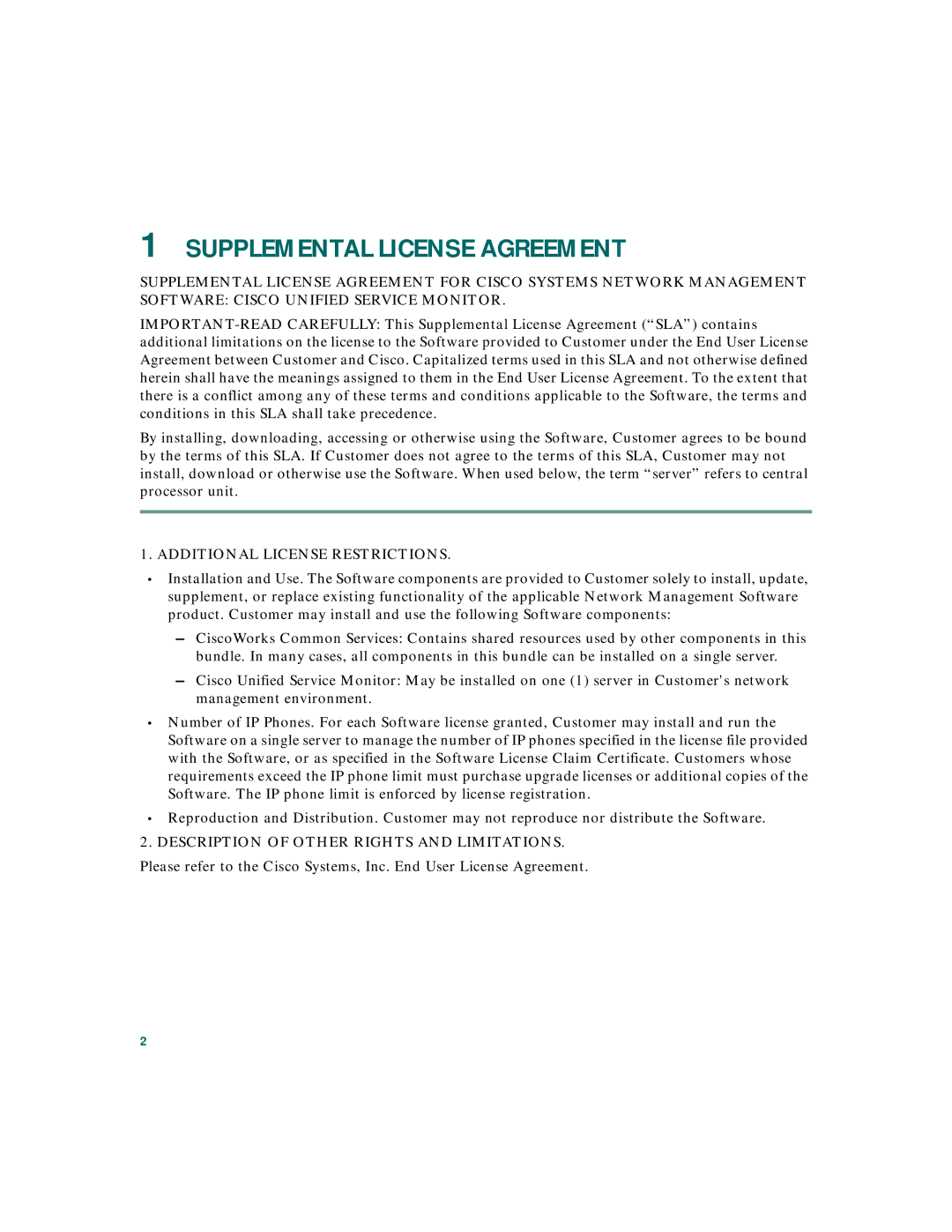 Cisco Systems 2 quick start Supplemental License Agreement 