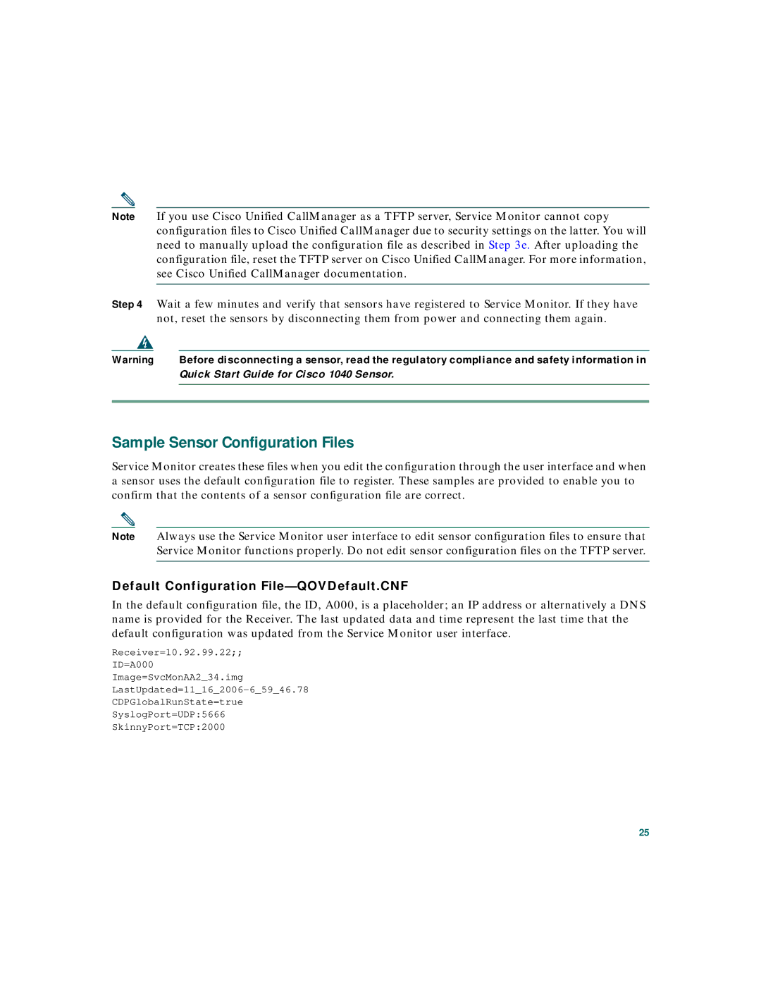 Cisco Systems 2 quick start Sample Sensor Configuration Files, Default Configuration File-QOVDefault.CNF 