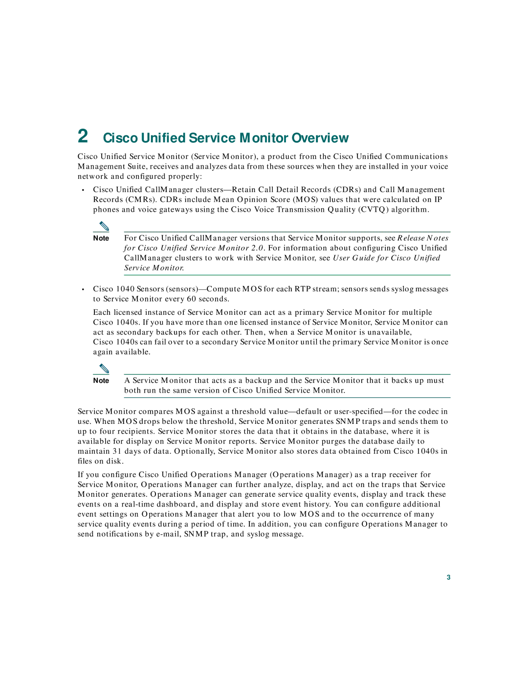 Cisco Systems 2 quick start Cisco Unified Service Monitor Overview 