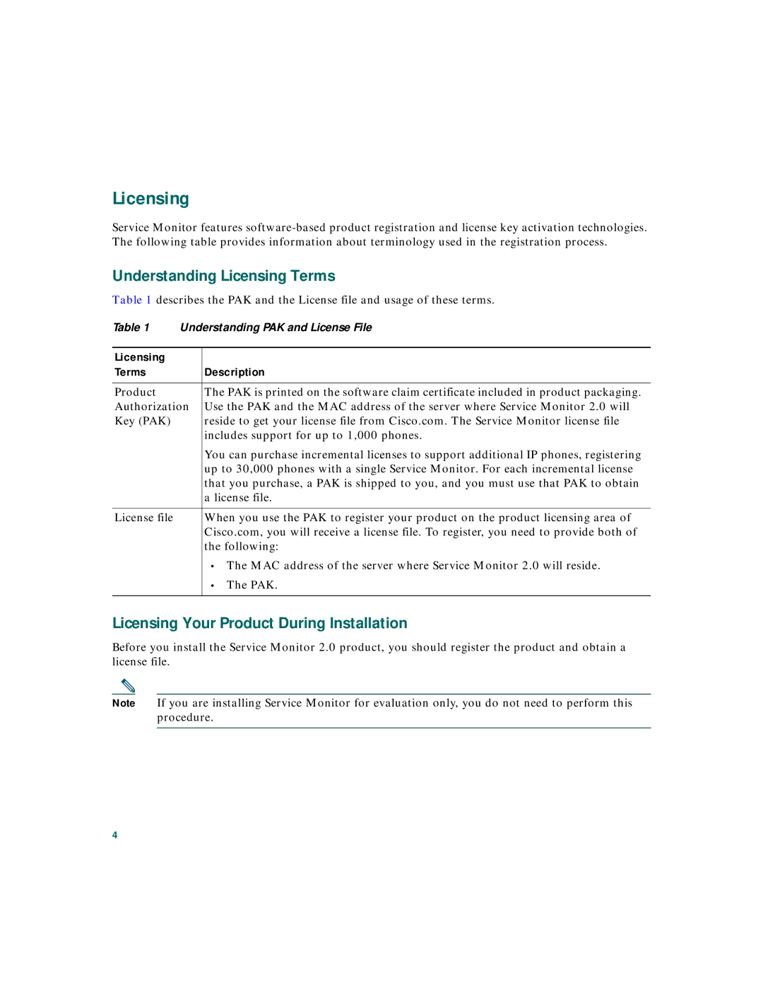 Cisco Systems 2 Understanding Licensing Terms, Licensing Your Product During Installation, Licensing Terms Description 