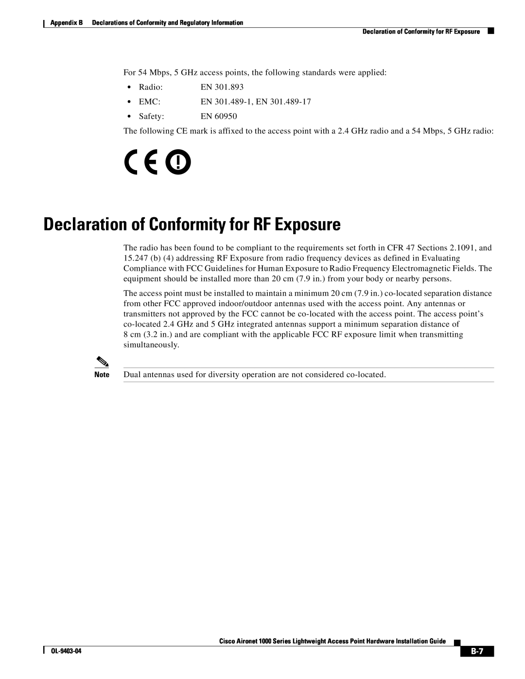 Cisco Systems 2000 appendix Declaration of Conformity for RF Exposure 