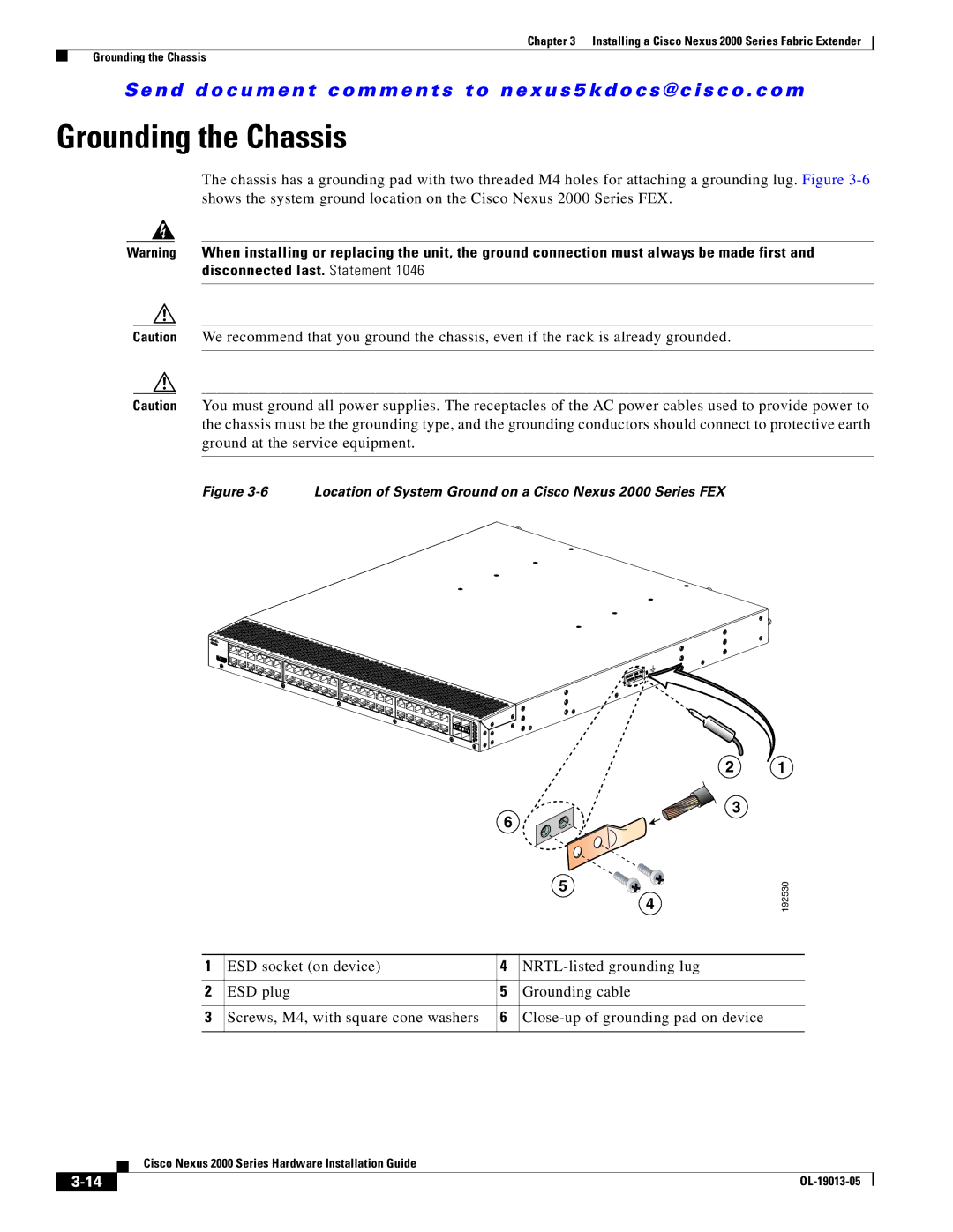 Cisco Systems manual Grounding the Chassis, Location of System Ground on a Cisco Nexus 2000 Series FEX 