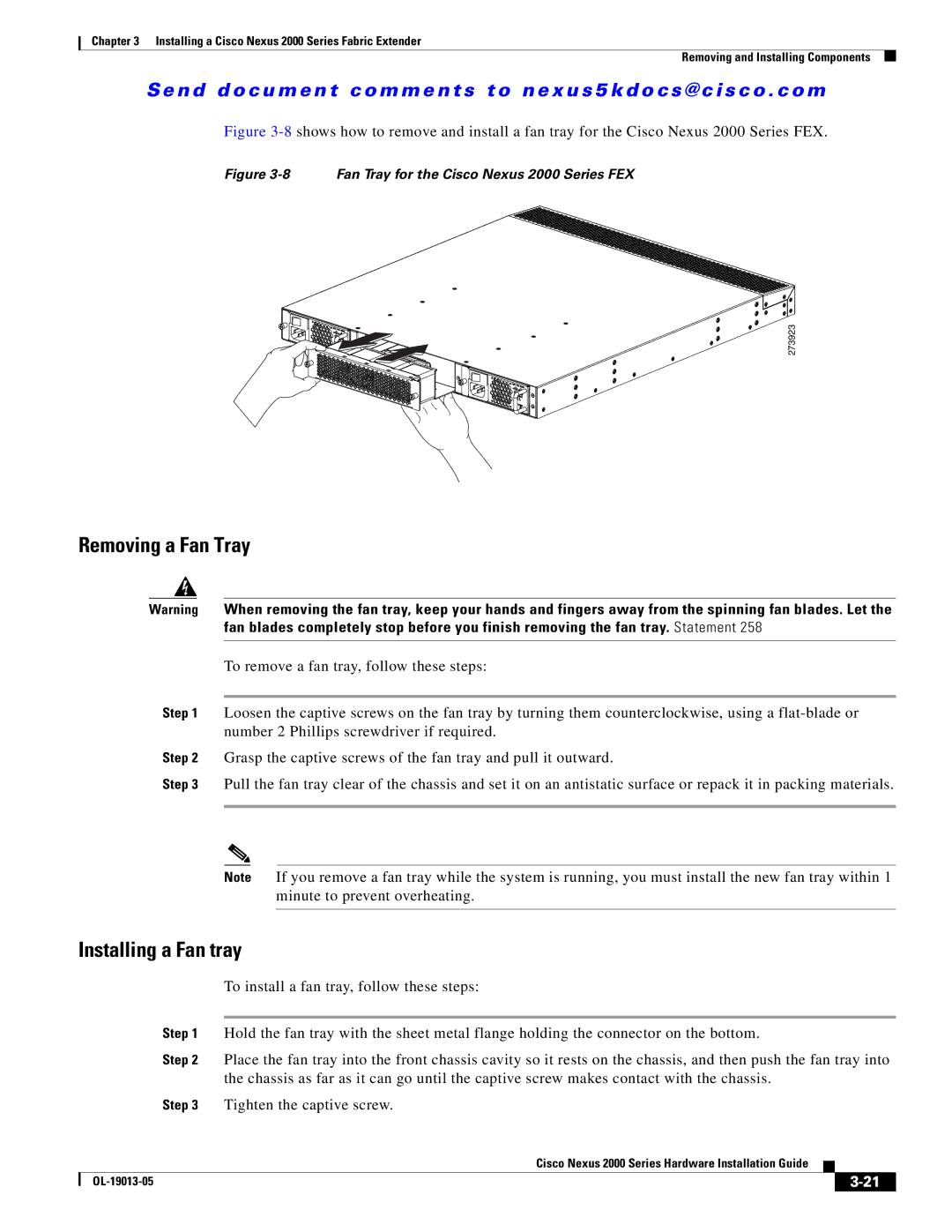 Cisco Systems 2000 manual Removing a Fan Tray 