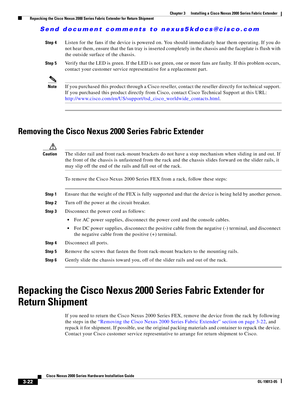 Cisco Systems manual Removing the Cisco Nexus 2000 Series Fabric Extender 