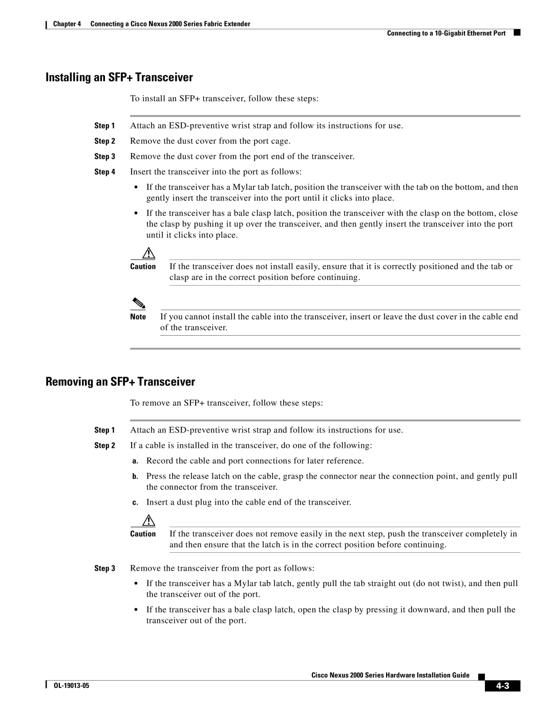 Cisco Systems 2000 manual Installing an SFP+ Transceiver 