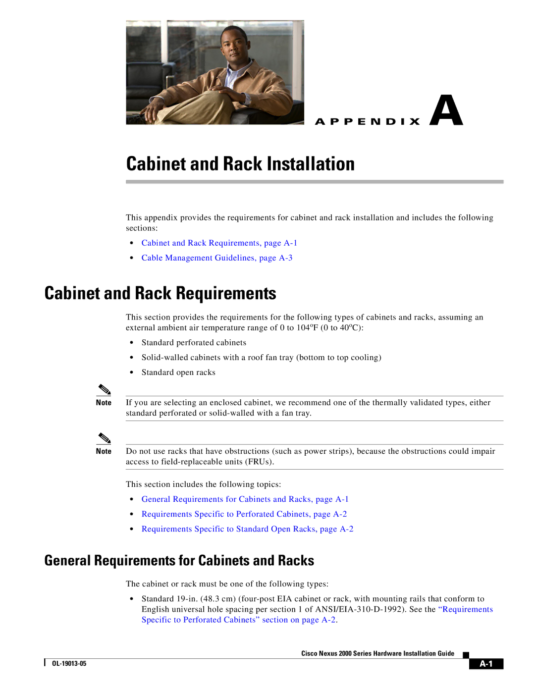 Cisco Systems 2000 manual Cabinet and Rack Requirements, General Requirements for Cabinets and Racks 