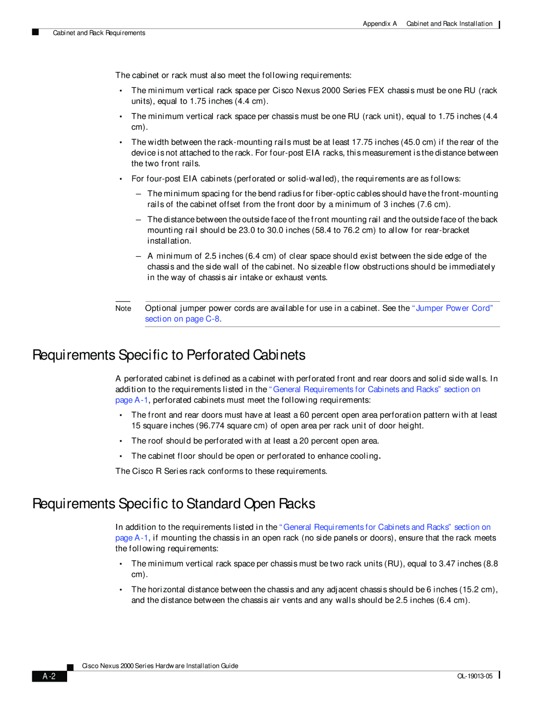 Cisco Systems 2000 manual Requirements Specific to Perforated Cabinets, Requirements Specific to Standard Open Racks 