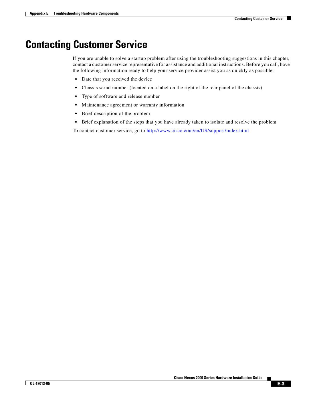 Cisco Systems 2000 manual Contacting Customer Service 