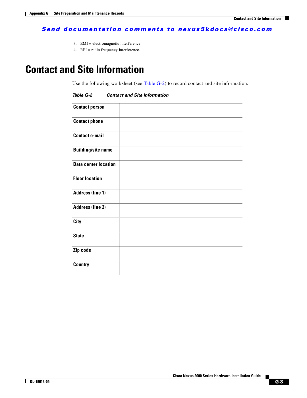 Cisco Systems 2000 manual Contact and Site Information 