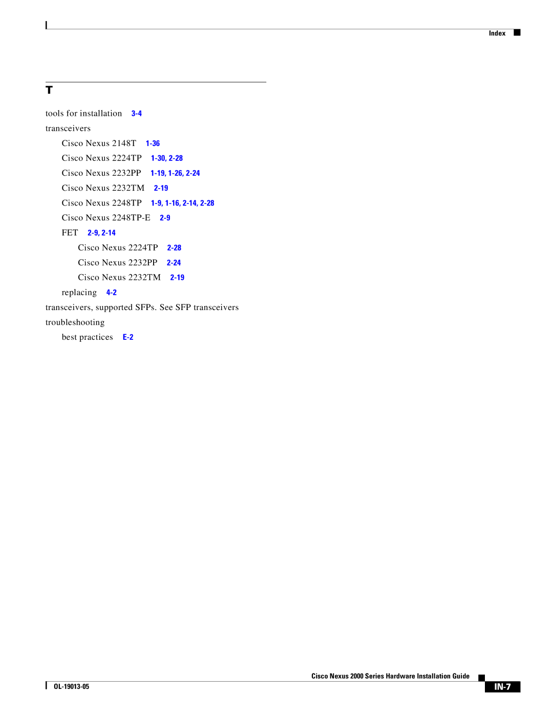 Cisco Systems 2000 manual IN-7 