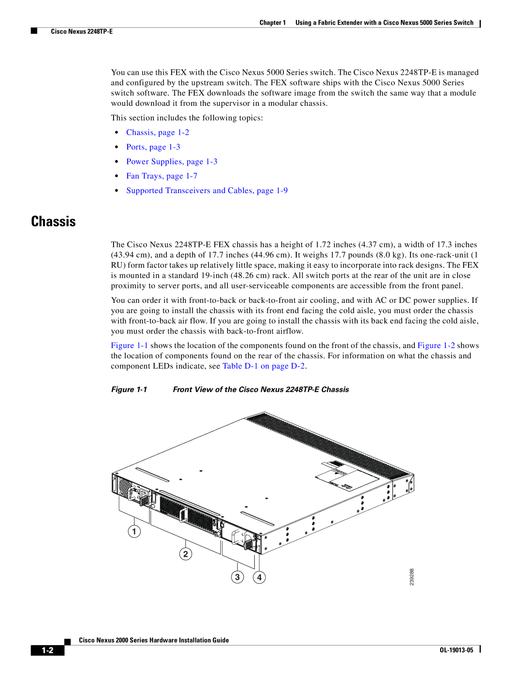 Cisco Systems 2000 manual Front View of the Cisco Nexus 2248TP-E Chassis 