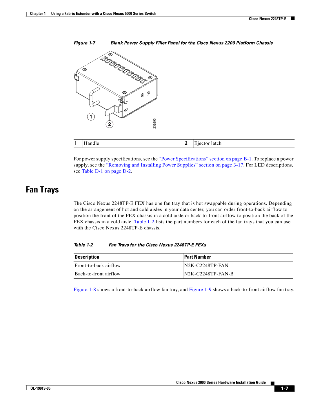 Cisco Systems 2000 manual Fan Trays, Description Part Number 