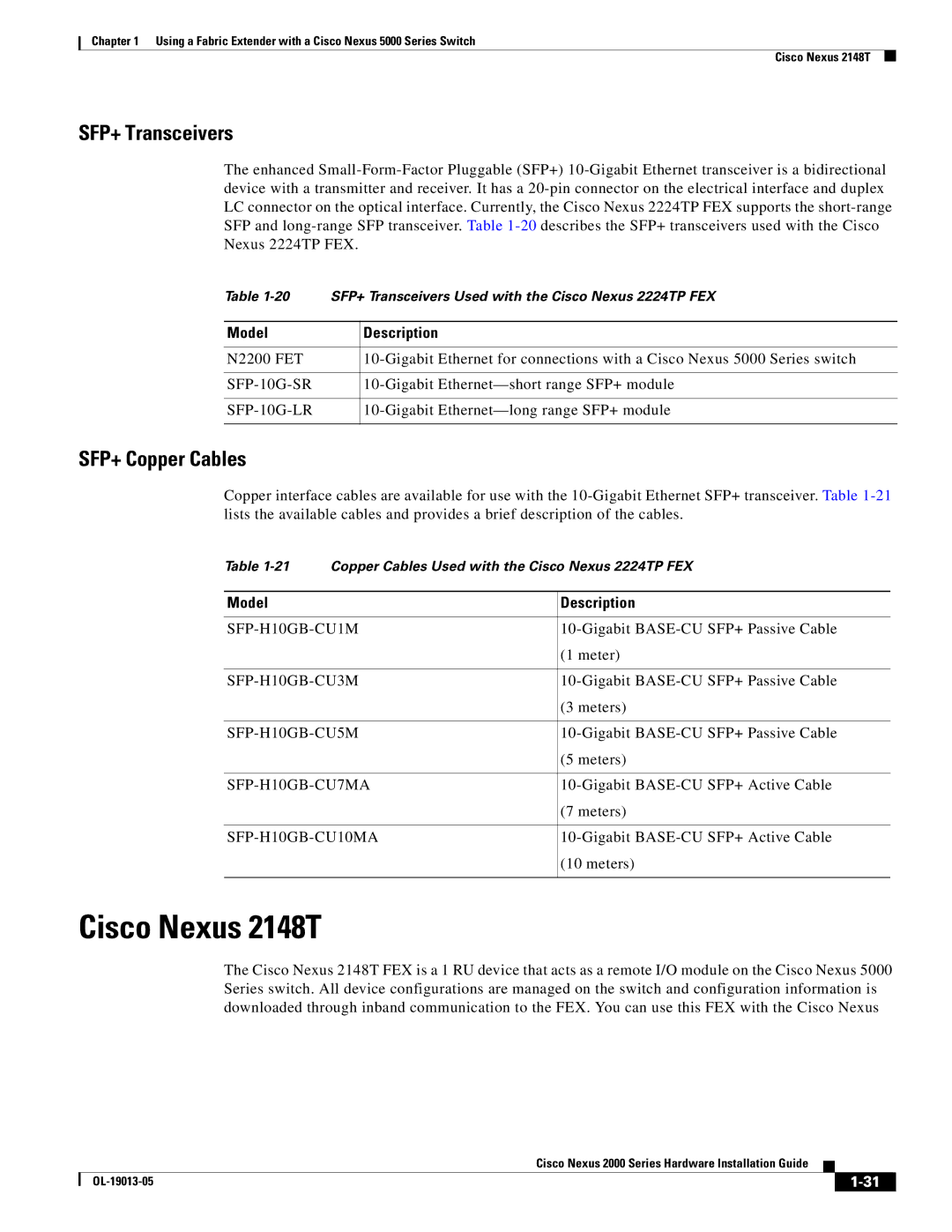 Cisco Systems 2000 manual Cisco Nexus 2148T, Model Description 