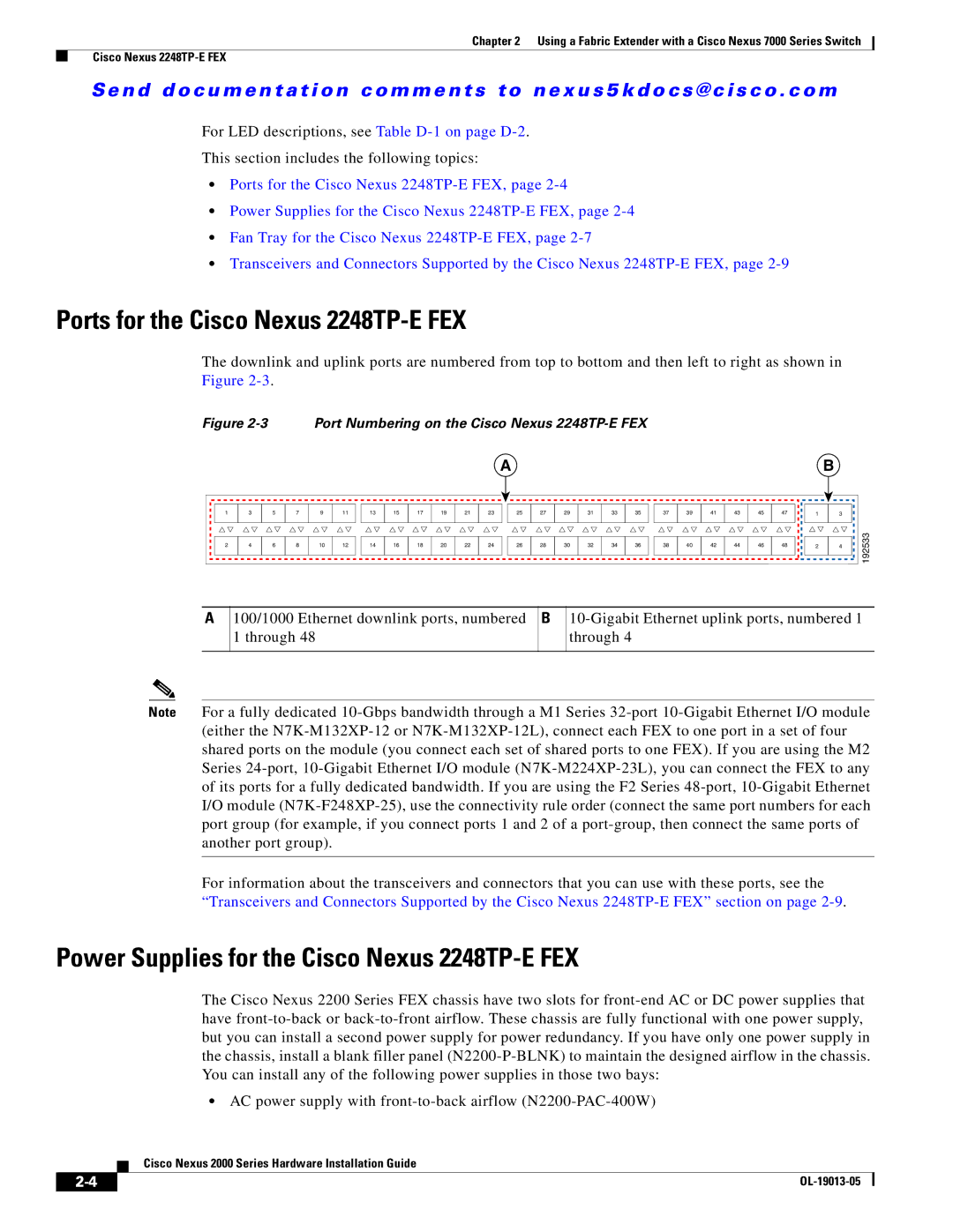 Cisco Systems 2000 manual Ports for the Cisco Nexus 2248TP-E FEX, Power Supplies for the Cisco Nexus 2248TP-E FEX 