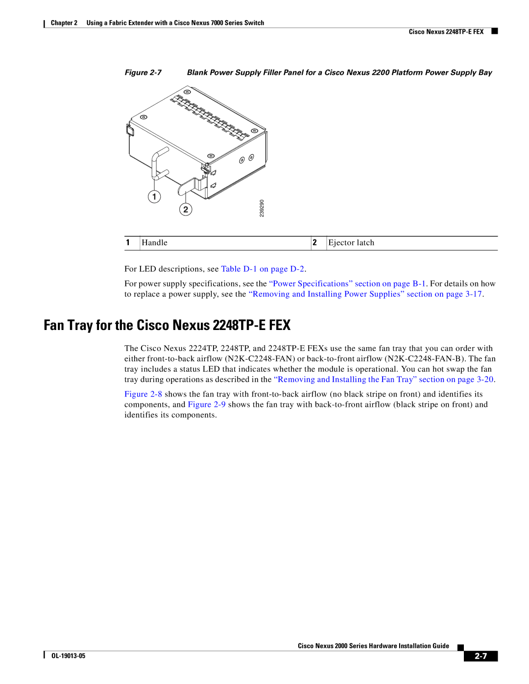 Cisco Systems 2000 manual Fan Tray for the Cisco Nexus 2248TP-E FEX 