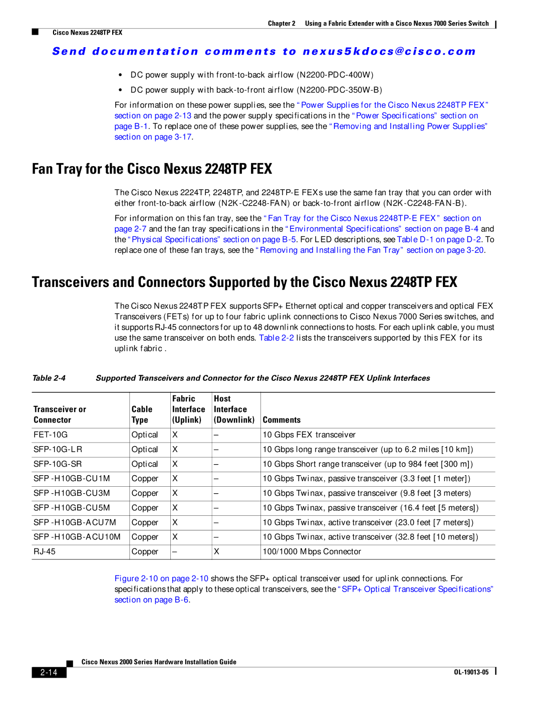 Cisco Systems 2000 manual Fan Tray for the Cisco Nexus 2248TP FEX 