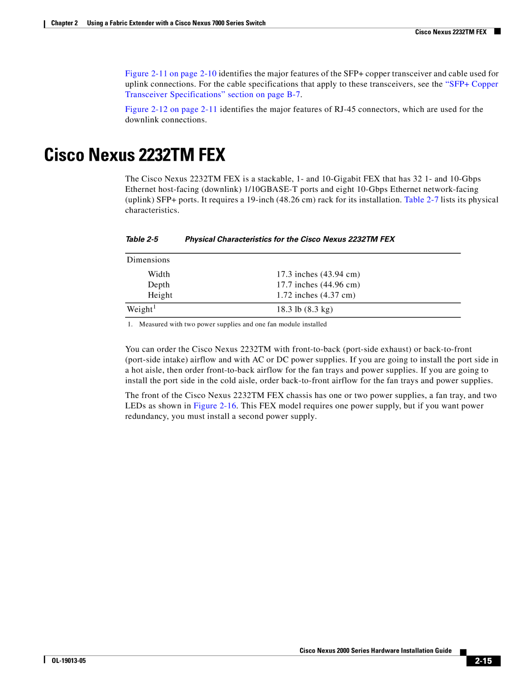 Cisco Systems 2000 manual Cisco Nexus 2232TM FEX 