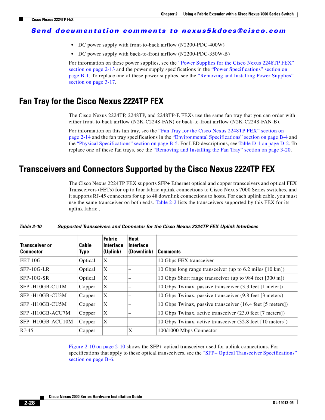 Cisco Systems 2000 manual Fan Tray for the Cisco Nexus 2224TP FEX 