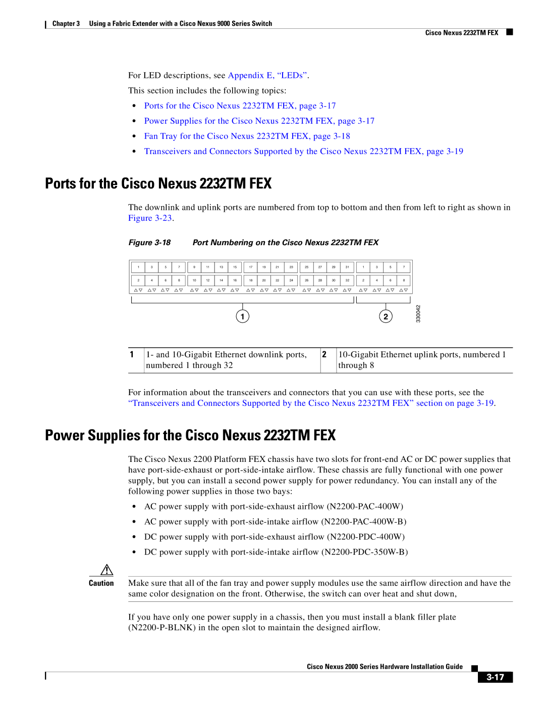 Cisco Systems 2000 manual Ports for the Cisco Nexus 2232TM FEX 