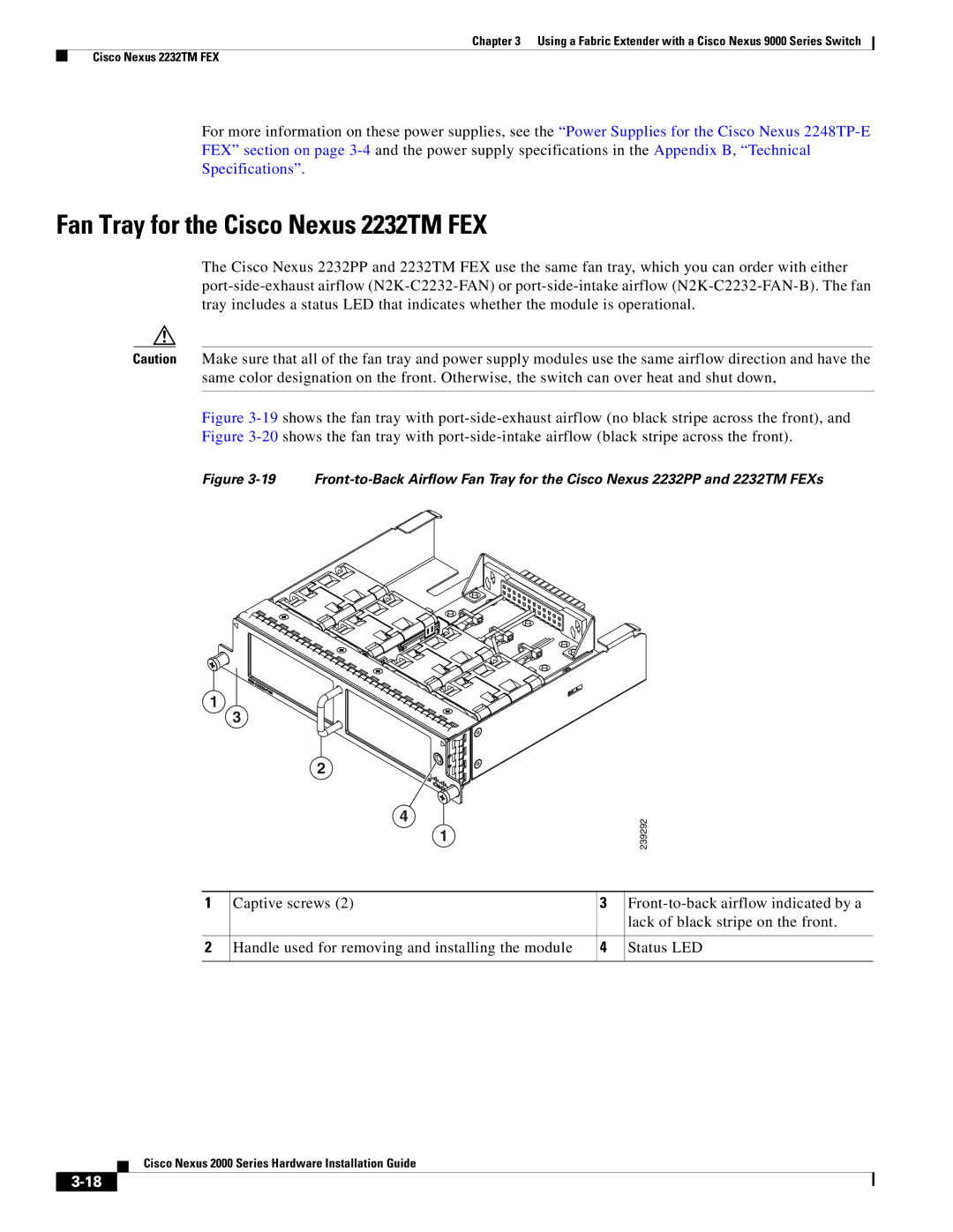 Cisco Systems 2000 manual Fan Tray for the Cisco Nexus 2232TM FEX 