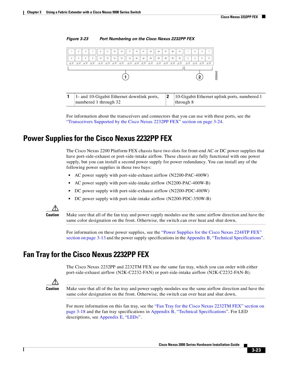 Cisco Systems 2000 manual Power Supplies for the Cisco Nexus 2232PP FEX 