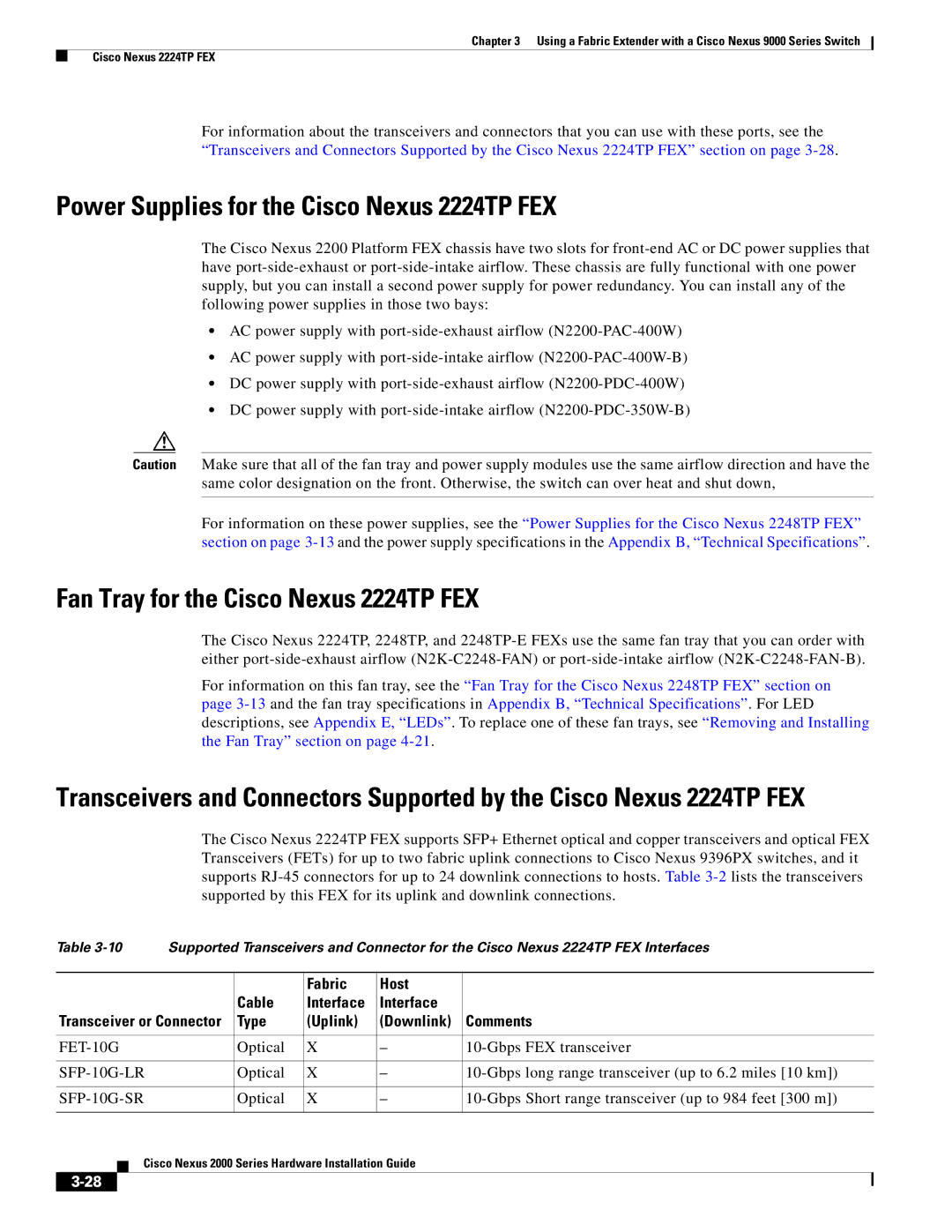 Cisco Systems 2000 manual Power Supplies for the Cisco Nexus 2224TP FEX 