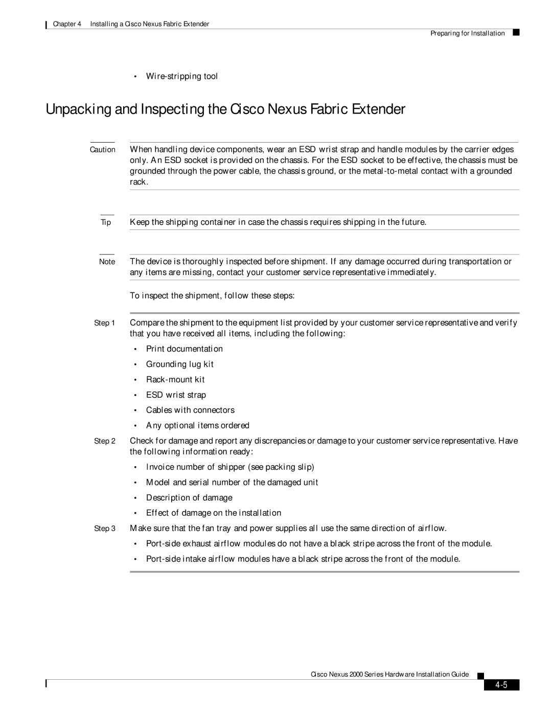 Cisco Systems 2000 manual Unpacking and Inspecting the Cisco Nexus Fabric Extender 