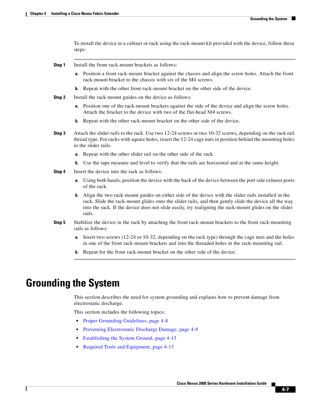 Cisco Systems 2000 manual Grounding the System 