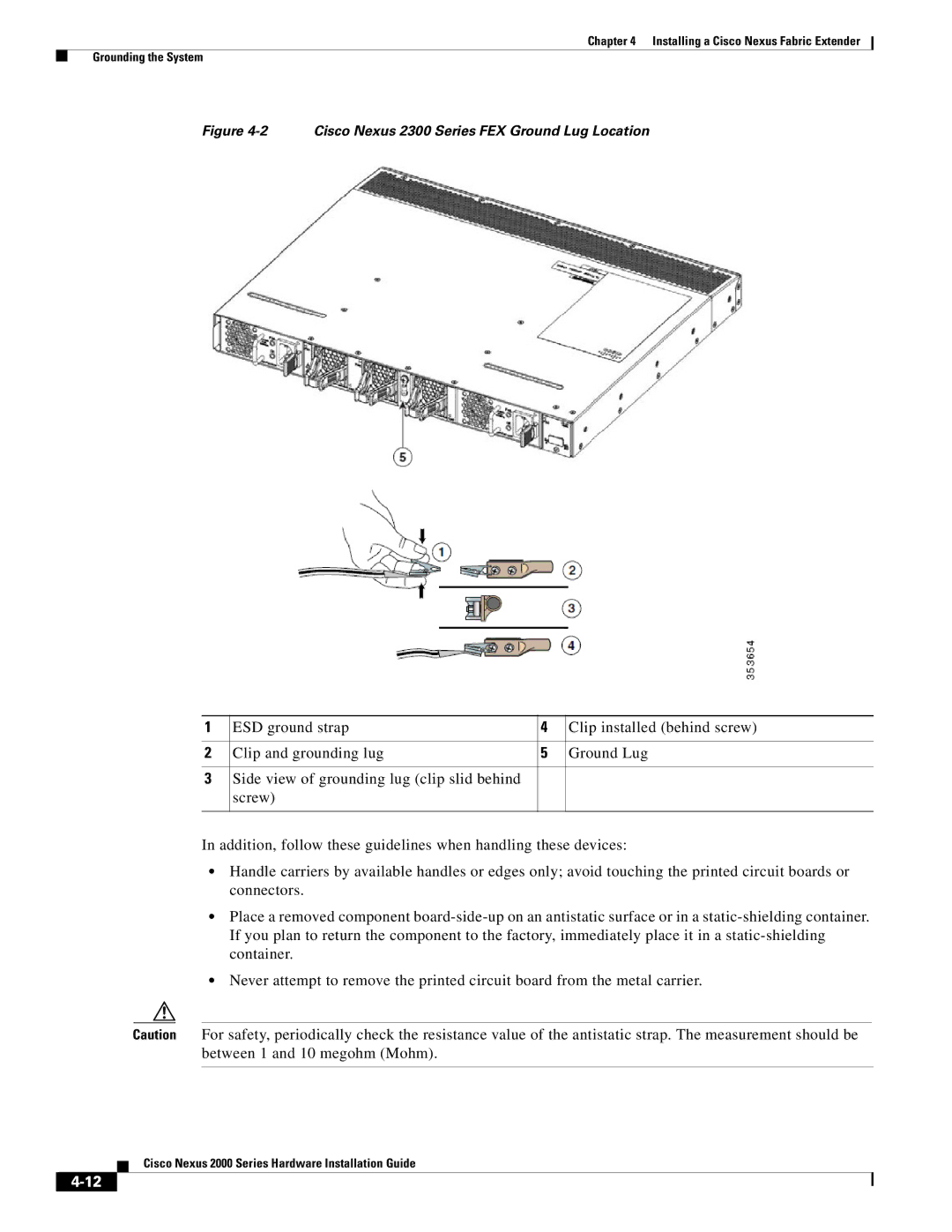 Cisco Systems 2000 manual Cisco Nexus 2300 Series FEX Ground Lug Location 