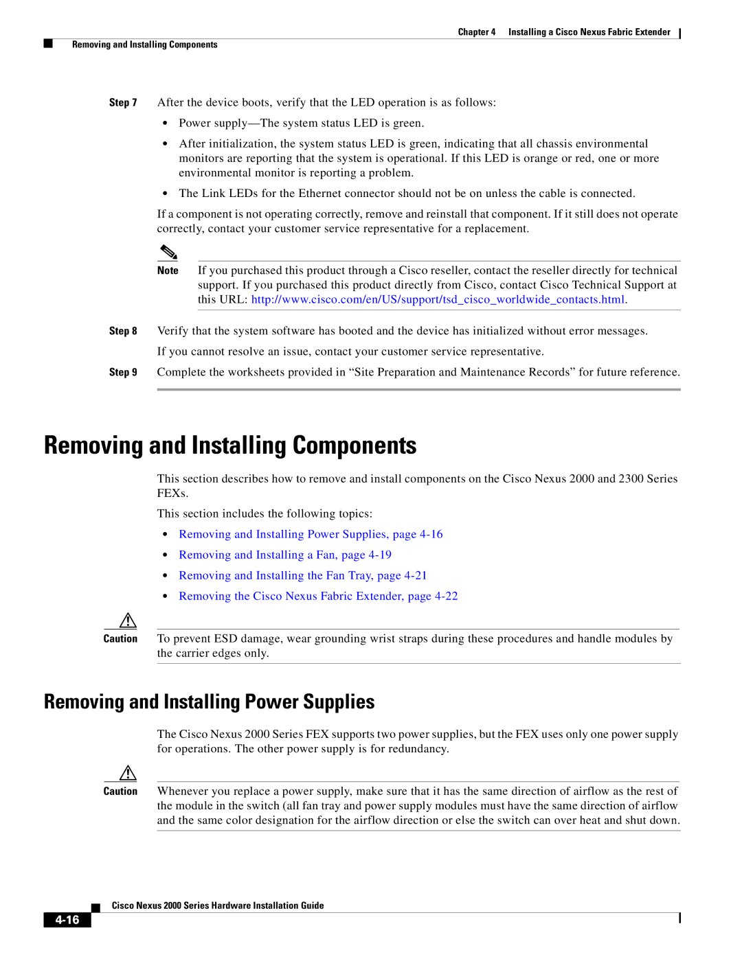 Cisco Systems 2000 manual Removing and Installing Components, Removing and Installing Power Supplies 