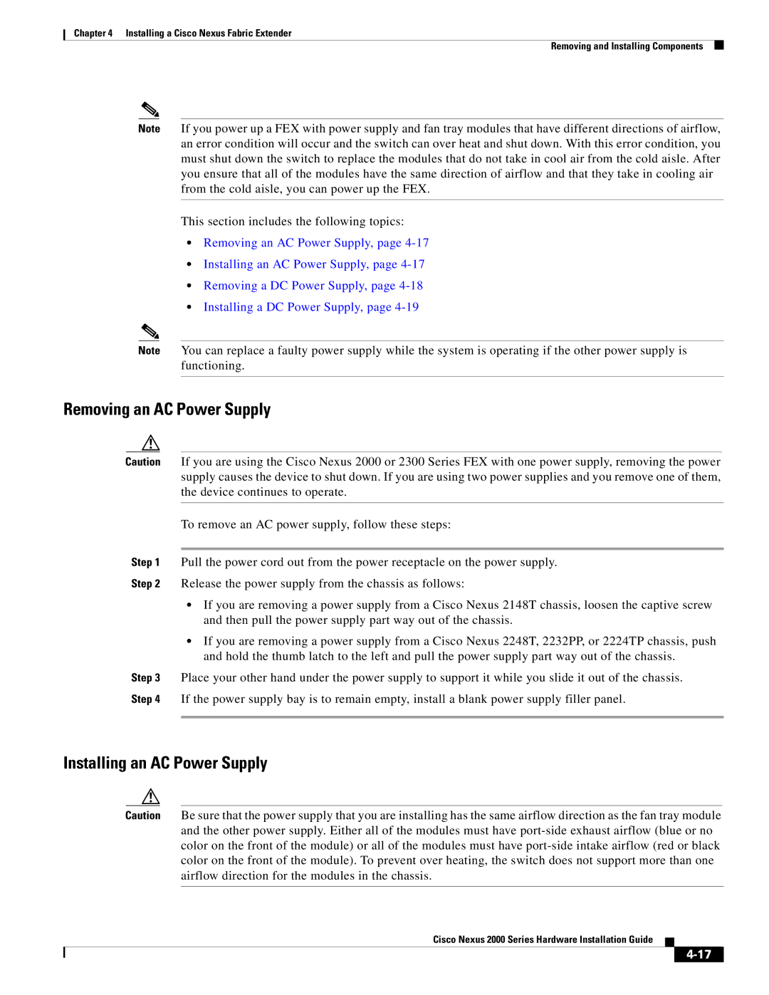 Cisco Systems 2000 manual Removing an AC Power Supply 