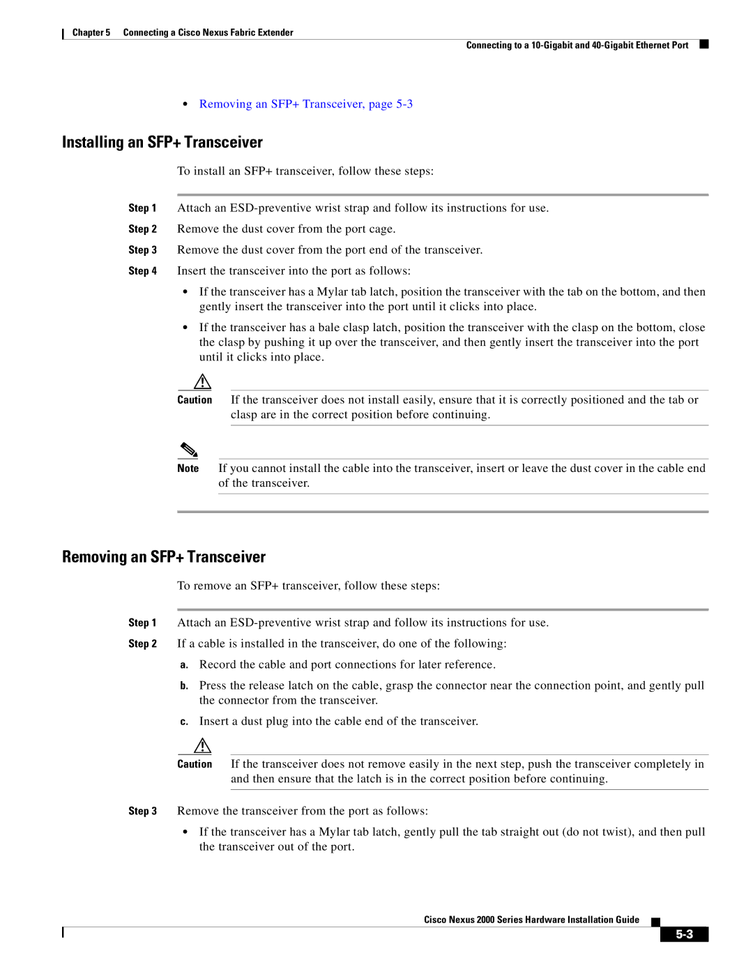 Cisco Systems 2000 manual Installing an SFP+ Transceiver 