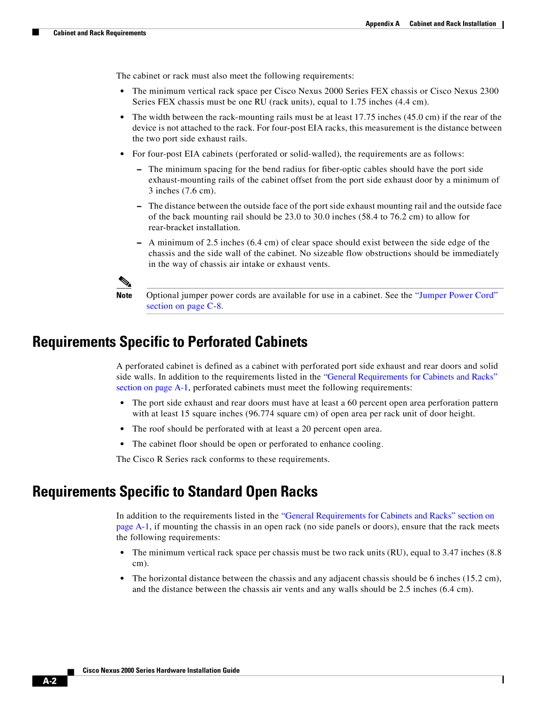 Cisco Systems 2000 manual Requirements Specific to Perforated Cabinets, Requirements Specific to Standard Open Racks 