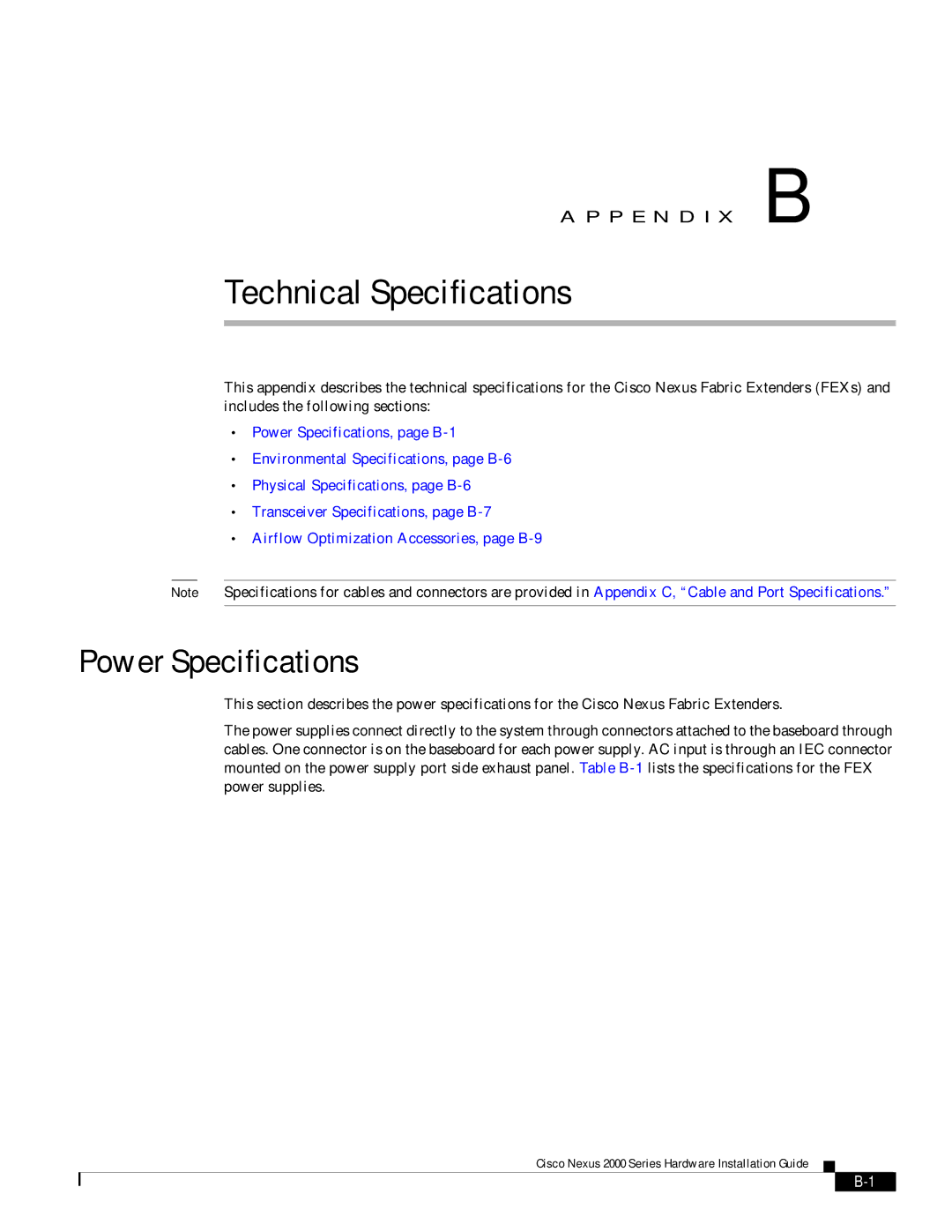 Cisco Systems 2000 manual Technical Specifications, Power Specifications 