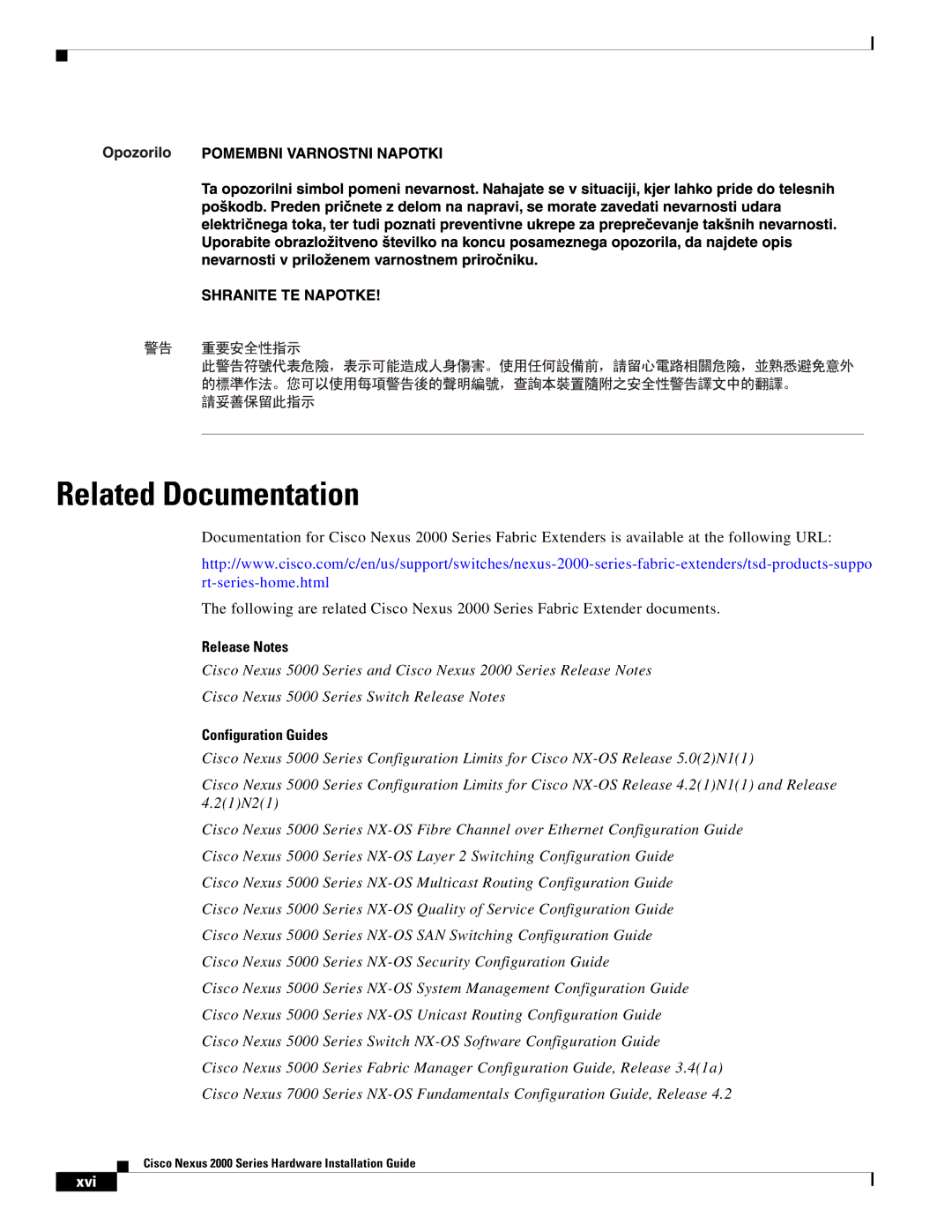 Cisco Systems 2000 manual Related Documentation, Release Notes, Configuration Guides 