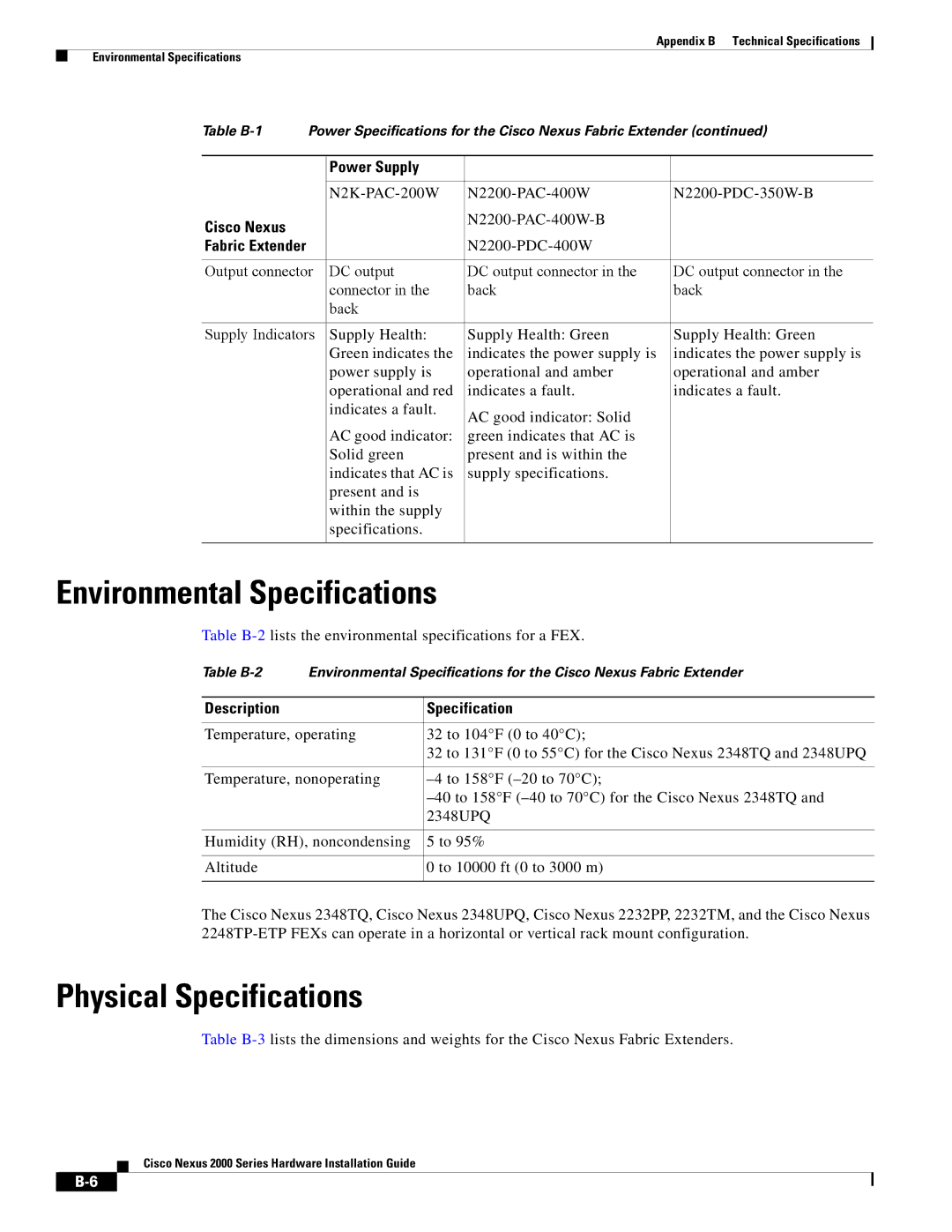 Cisco Systems 2000 manual Environmental Specifications, Physical Specifications, Description Specification 