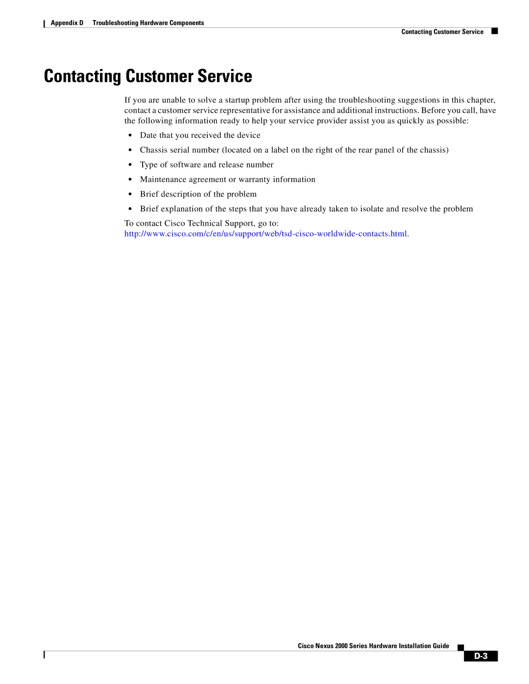 Cisco Systems 2000 manual Contacting Customer Service 