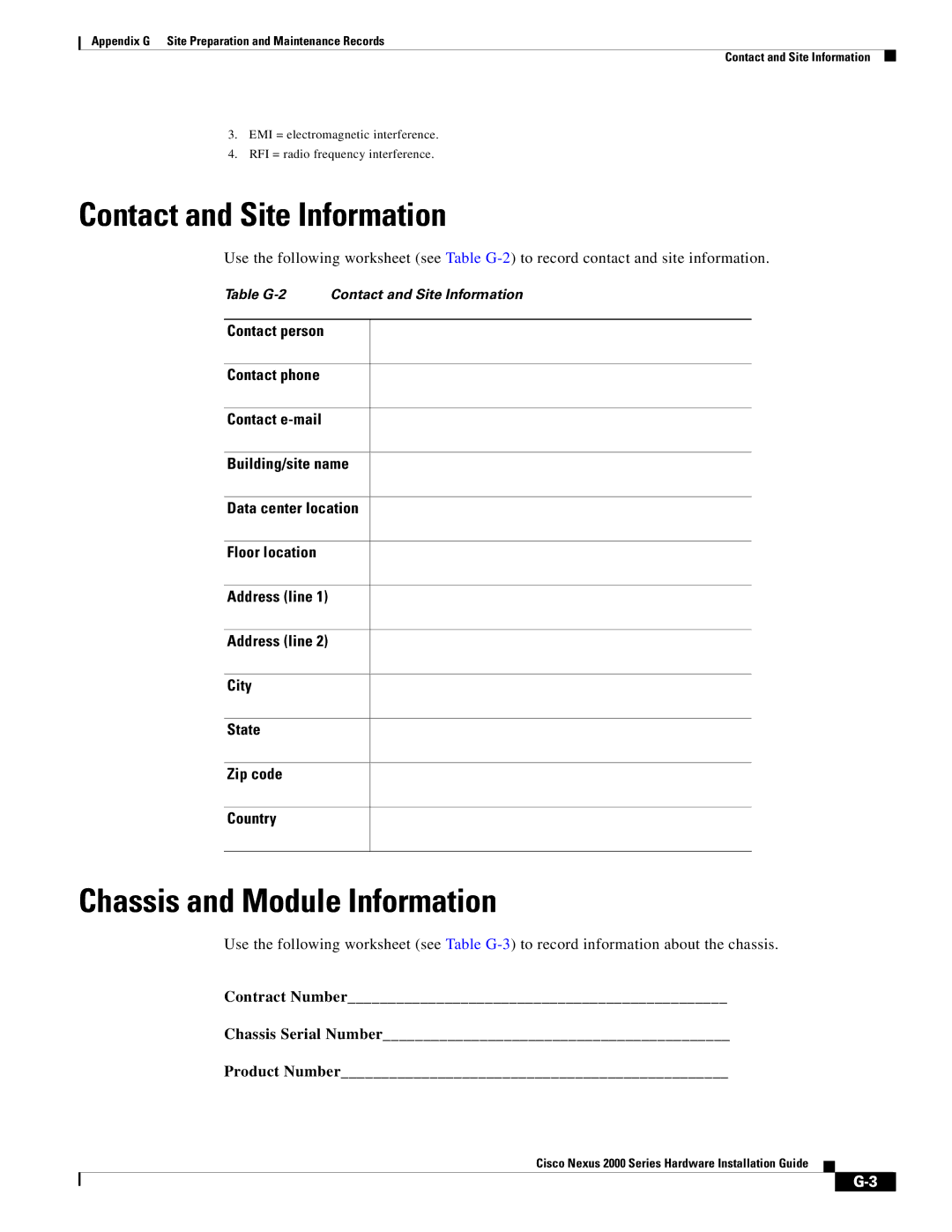 Cisco Systems 2000 manual Contact and Site Information, Chassis and Module Information 