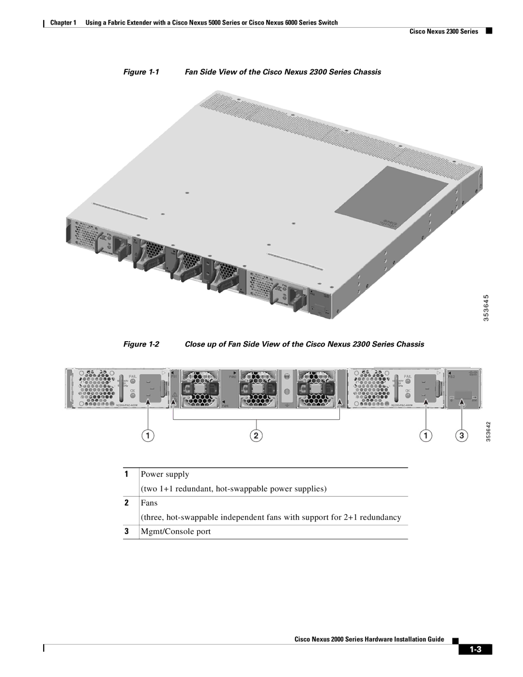 Cisco Systems 2000 manual Fan Side View of the Cisco Nexus 2300 Series Chassis 